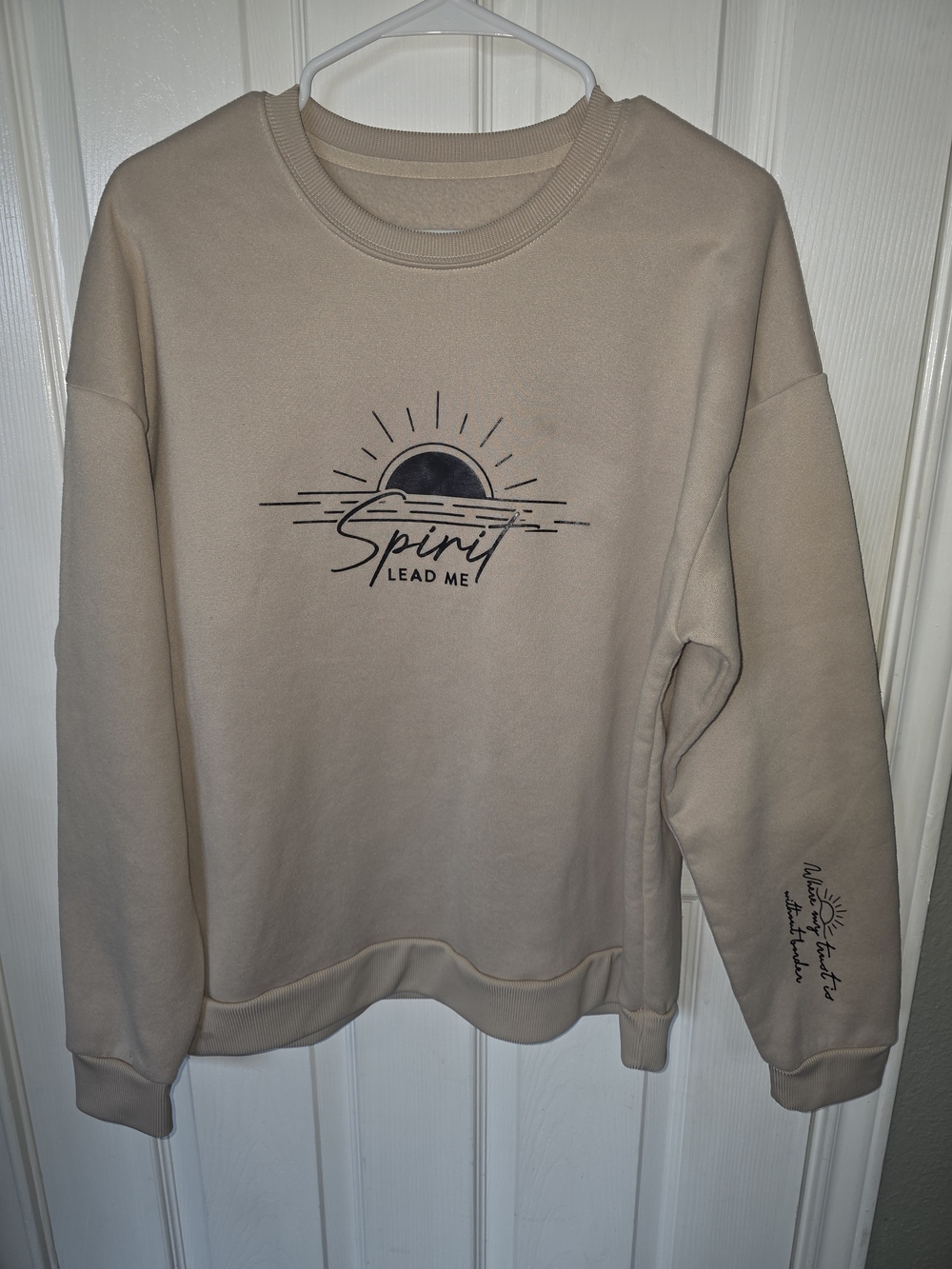 SHEIN Beige 'Spirit Lead Me' Crewneck Sweatshirt